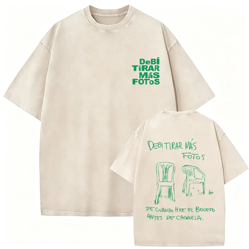 Rapper Bad Bunny Vintage Washed T-shirt Debi Tirar Mas Fotos DTMF World Tour T Shirt Men's Hip Hop Fashion High Quality T-shirts