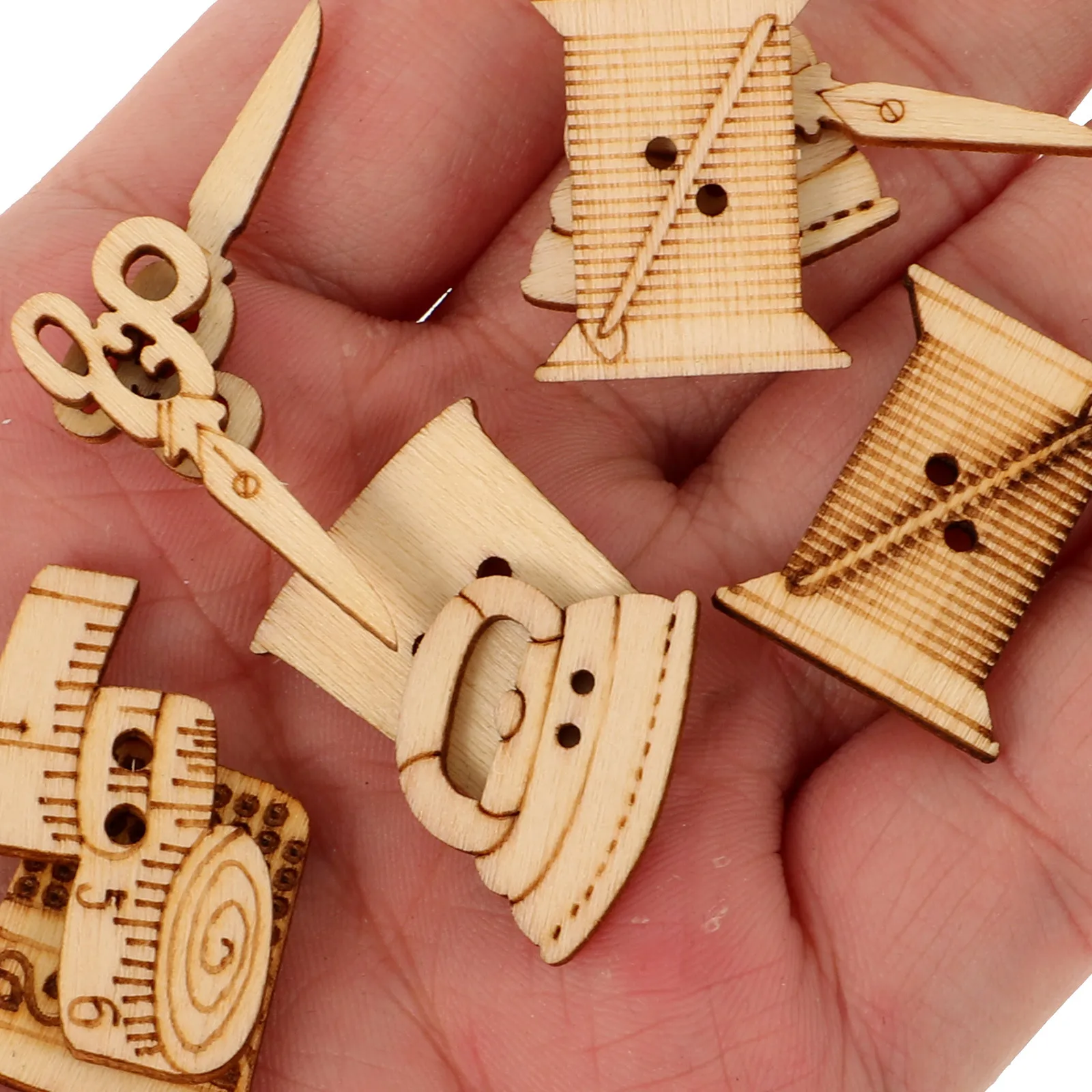 

50Pcs Wood Buttons 23x17mm Cute Cartoon Shapes Assorted Patterns for Sewing Knitting Scrapbook Crafts Creative Wooden Buttons