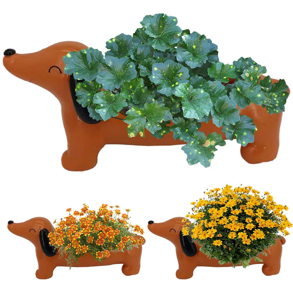

Dachshund Flower Pot Flower Planter Resin Succulent Flower Planter Cute Dog Pot Planter for Flowers & Small Plants