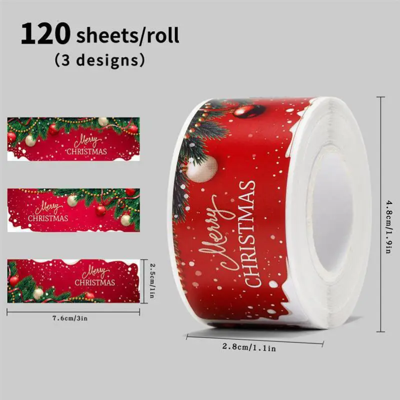

120pcs Merry Christmas Label Stickers Roll Red Wreath Happy Winter Holiday Stickers for Xmas Cards Gift Favors Decoration Seals