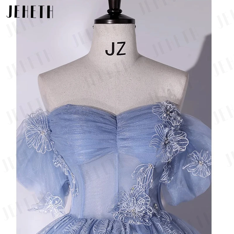 JEHETH Glitter Prom Dresses Off the Shoulder Princess Birthday Sparkling robe de bal Formal Evening Party Gown For Women Lace Up