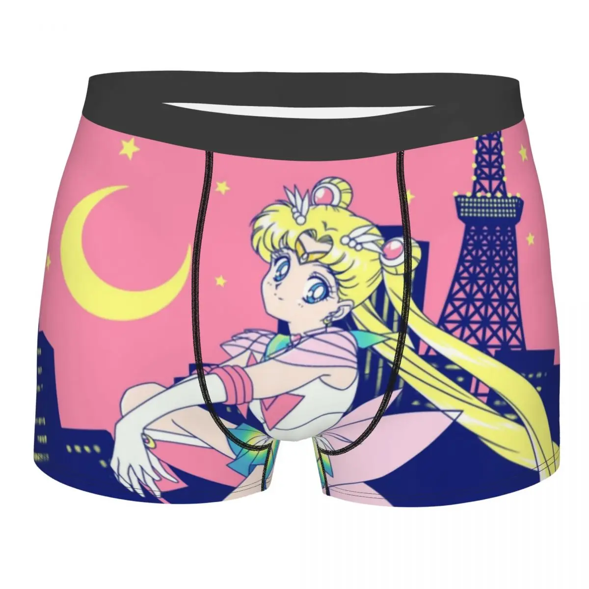 Benutzerdefinierte Super Sailor Moon Boxershorts für Herren, 3D-gedruckte Tokyo City Lights Unterwäsche, Höschen, Slips, Stretch-Unterhose