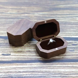 Vintage Black Walnut Wood Jewelry Box Ring Earrings Ring Jewelry Box Wedding Ring Box