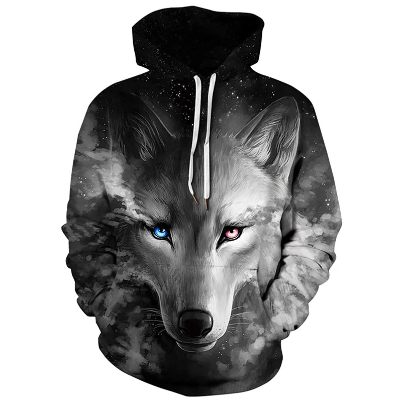 

Autumn and Winter Men's 3D-printed Animal Sports Hoodie, Fierce Wolf Head Fashionable Men's and Women's Sweatshirt