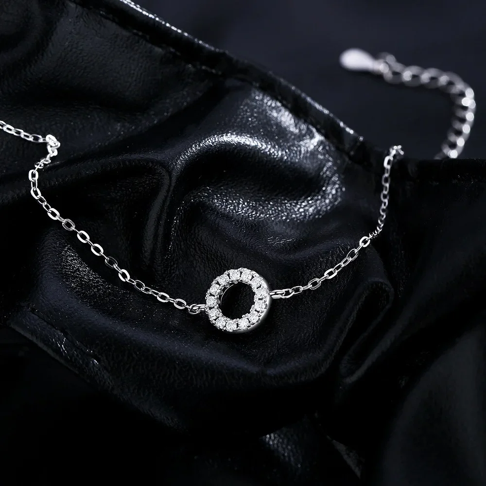 Apaison Gelang Moissanite Penuh 925 Perak Murni Mode Berongga Gelang Rantai Bulat untuk Hadiah Perhiasan Ulang Tahun Wanita