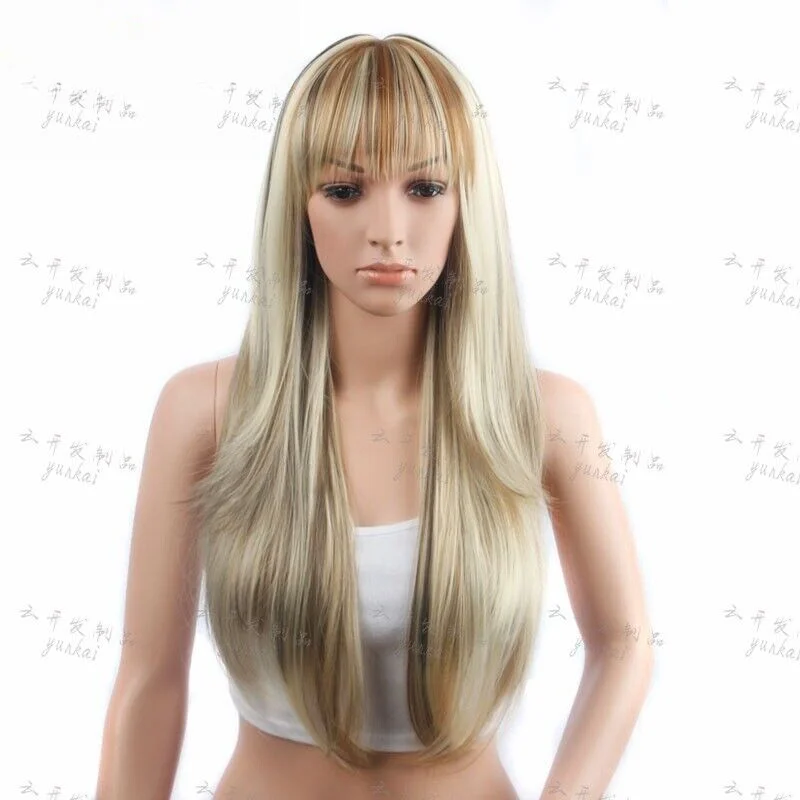 Women's wig high temperature silk hair fringe long straight hair wigs