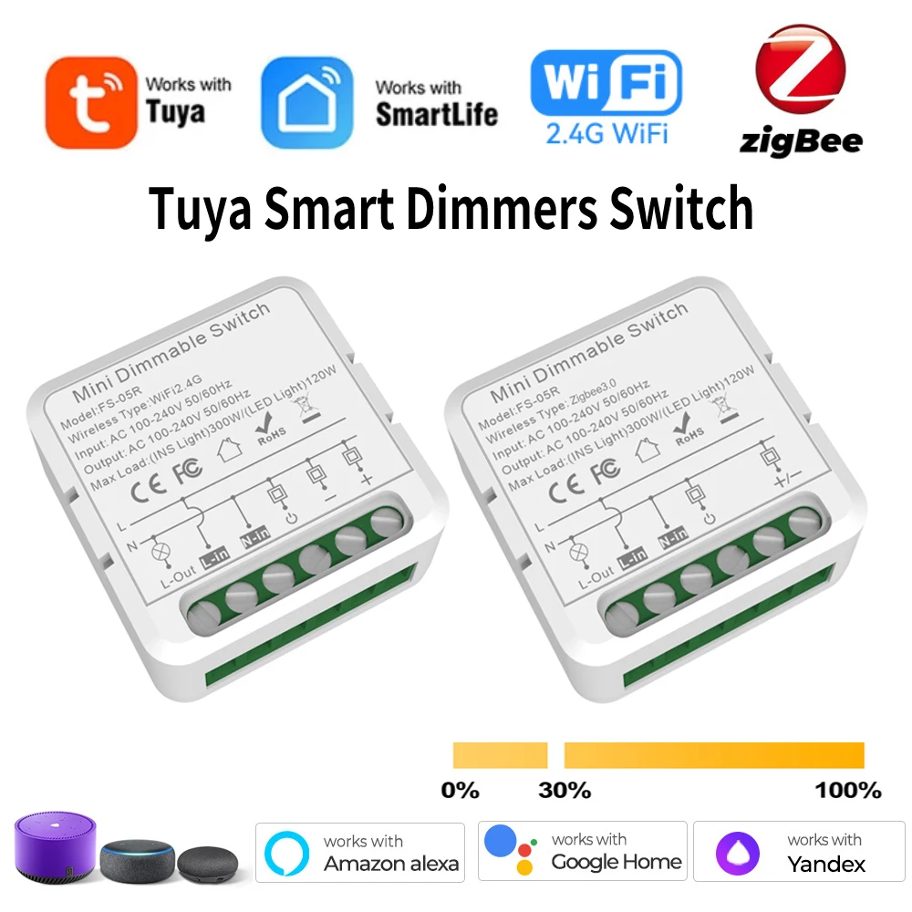 Tuya WiFi ZigBee Dimmer LED Light Smart Dimmers Switch Module Breaker Need Neutral Voice Control Works with Alexa Google Home