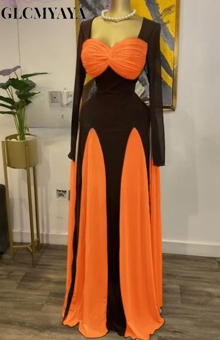 GLCMYAYA المرأة كم طويل ثنيات الجبهة ميدي ألف خط المرقعة ماكسي فستان طويل 2025 عطلة عطلة فساتين حفلة عيد ميلاد