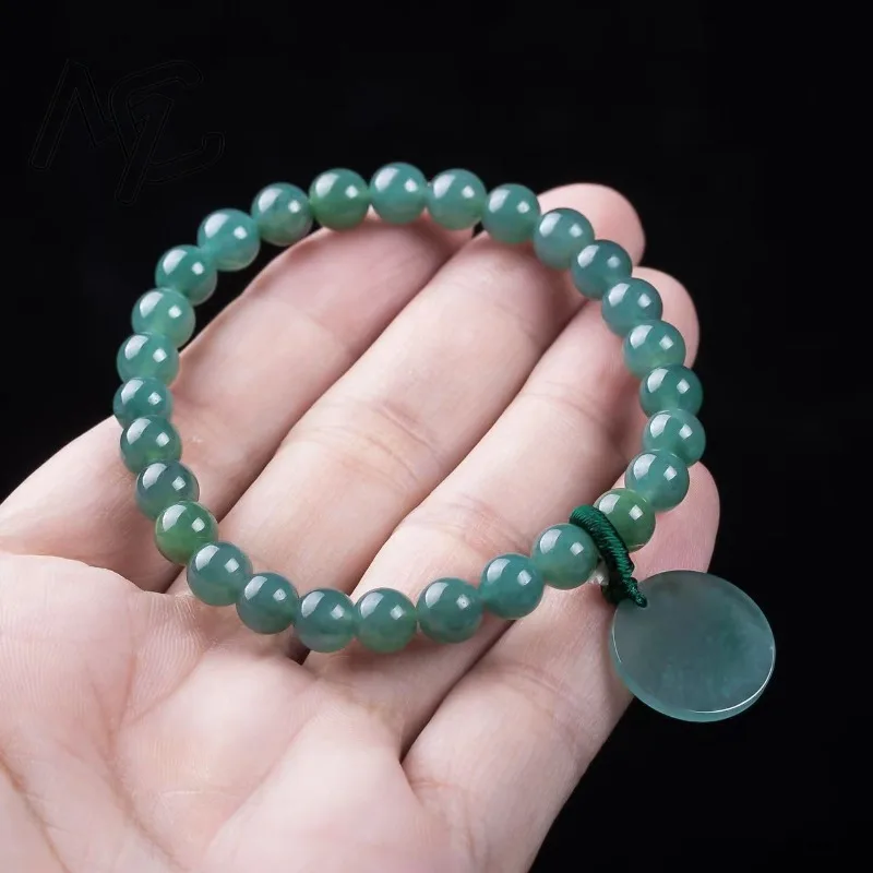 Natural Jadeite Blue Water Nothing Plaque Beads Hand Knitting Bracelet Luxury Jewelry Fashion Jewelry Charms Gift Certificate view 4