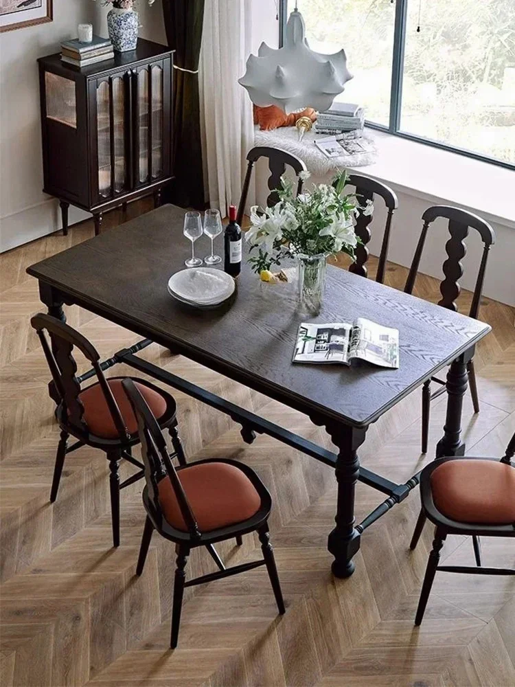 JJSolid Wood Dining Table French Retro Homestay Medieval Restaurant With Rectangular Table Household