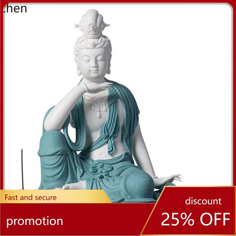 Cz1 ceramic water moon guanyin ornaments chinoiserie zen living room entrance ancient rack buddha statue crafts