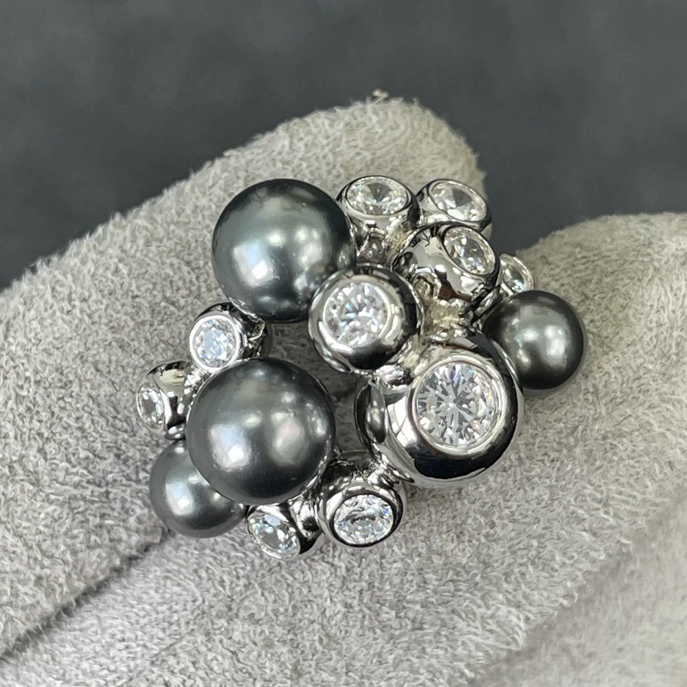 Wong Rain Elegant 925 Sterling Silver Pearl High Carbon Diamond Gemstone Cocktail Party Ring For Women Fine Jewelry Wholesale