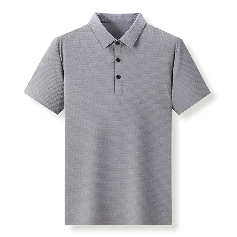 Camisa polo de seda gelo manga curta masculina, camiseta de malha high-end, pulôver respirável, cor sólida, esportes de lazer, alta qualidade