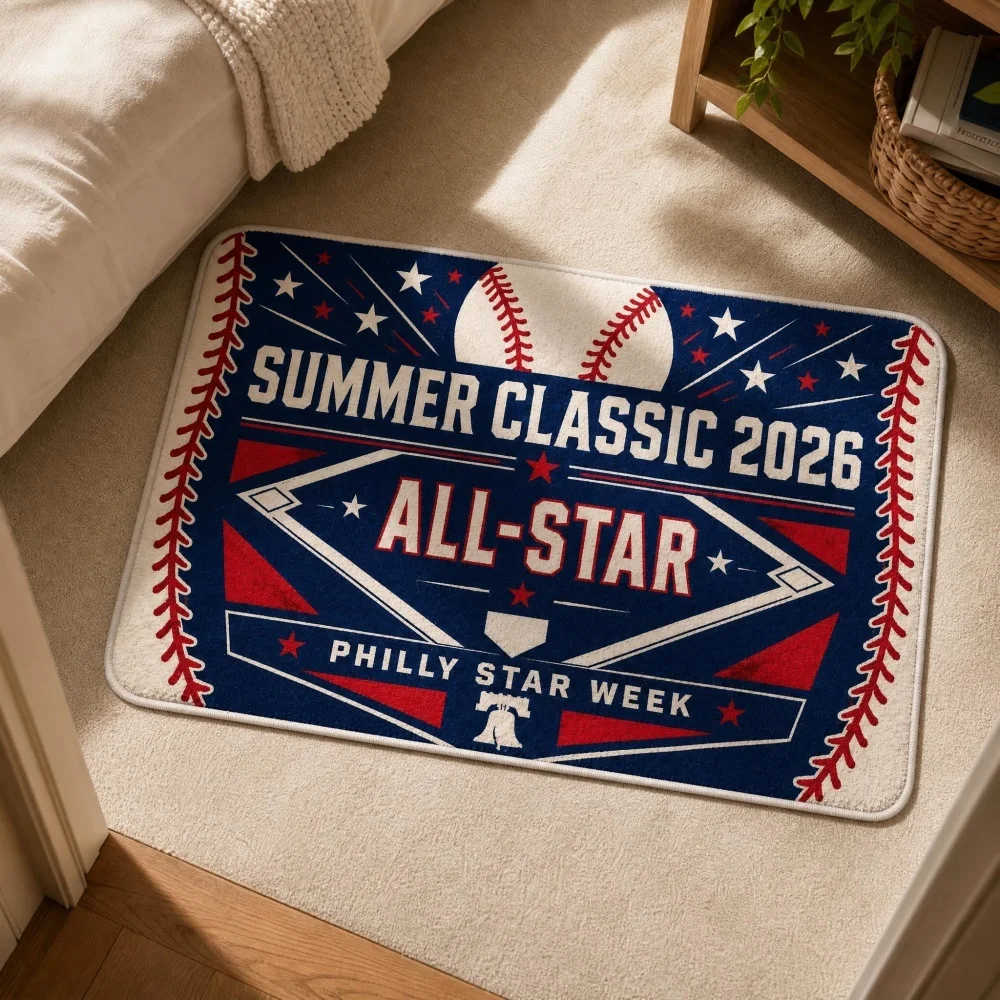 Crystal Velvet Non Slip Doormat Retro Baseball Star Print Water Absorbent Floor Rug Multi Size Indoor Entrance Bedroom Decor Mat