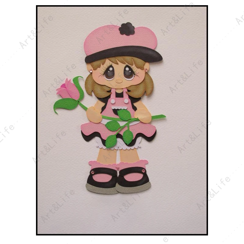 Child Crafts New Metal Cutting Dies Flowers Cute Girl Stencils for Scrapbooking DIY Album Birthday Paper Cards Embossing Die Cut