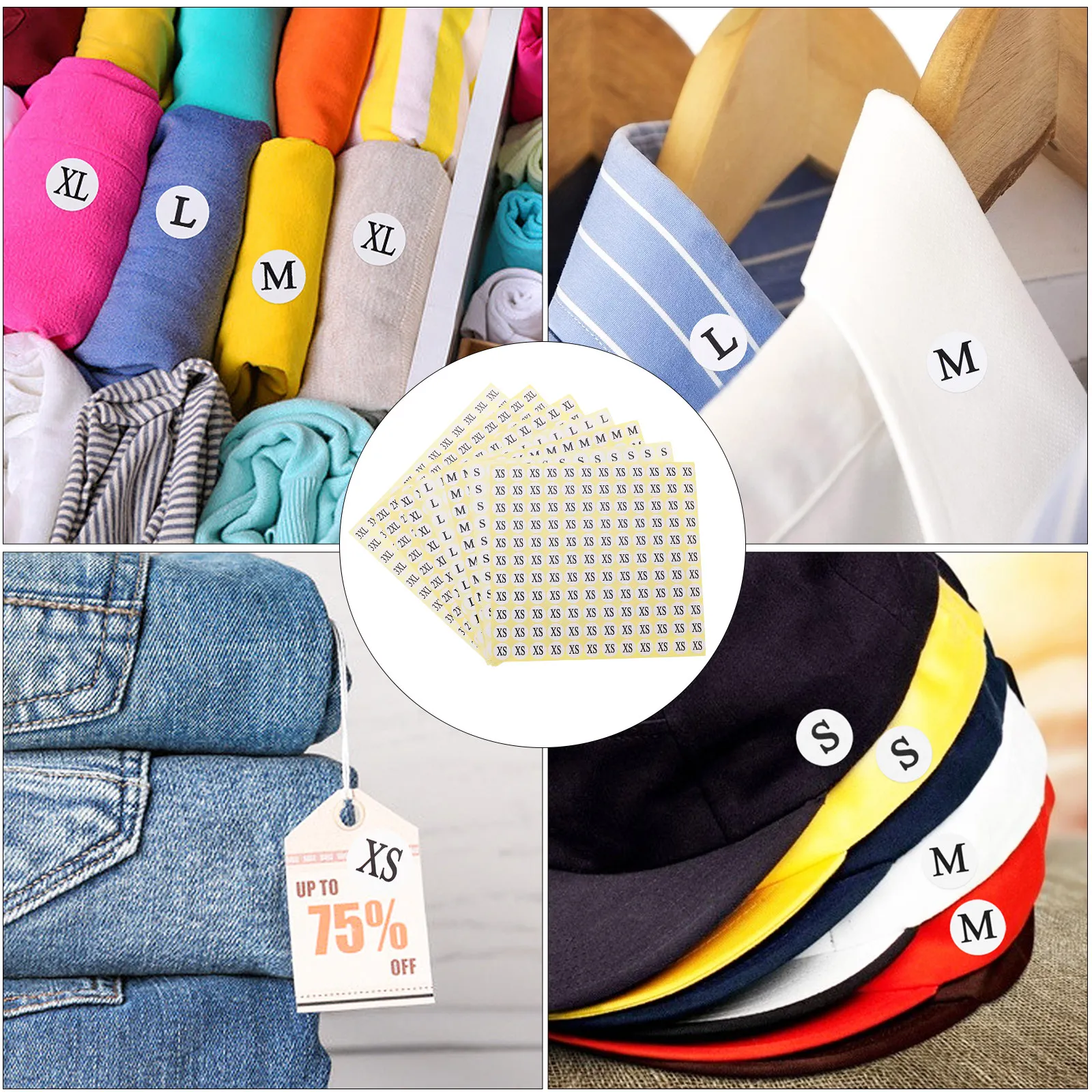 7Packs Size Label Stickers Round Clothing Size Labels Self-Adhesive for T-Shirts Apparel Easy Peel Paste Stock Organization - view 2
