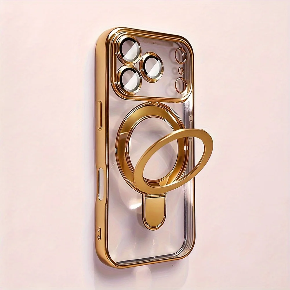 Transparente, plattierte, kabellose, magnetische Hülle für iPhone 18 17 16 15 14 13 Pro Max mit Linsenschutzhalterung und Rückabdeckung