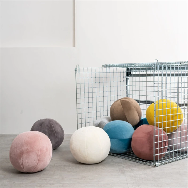 

30x30cm Round Soft Velvet Solid Color Cushion Futon Home Bedroom Decoration Pillow Morning Ball