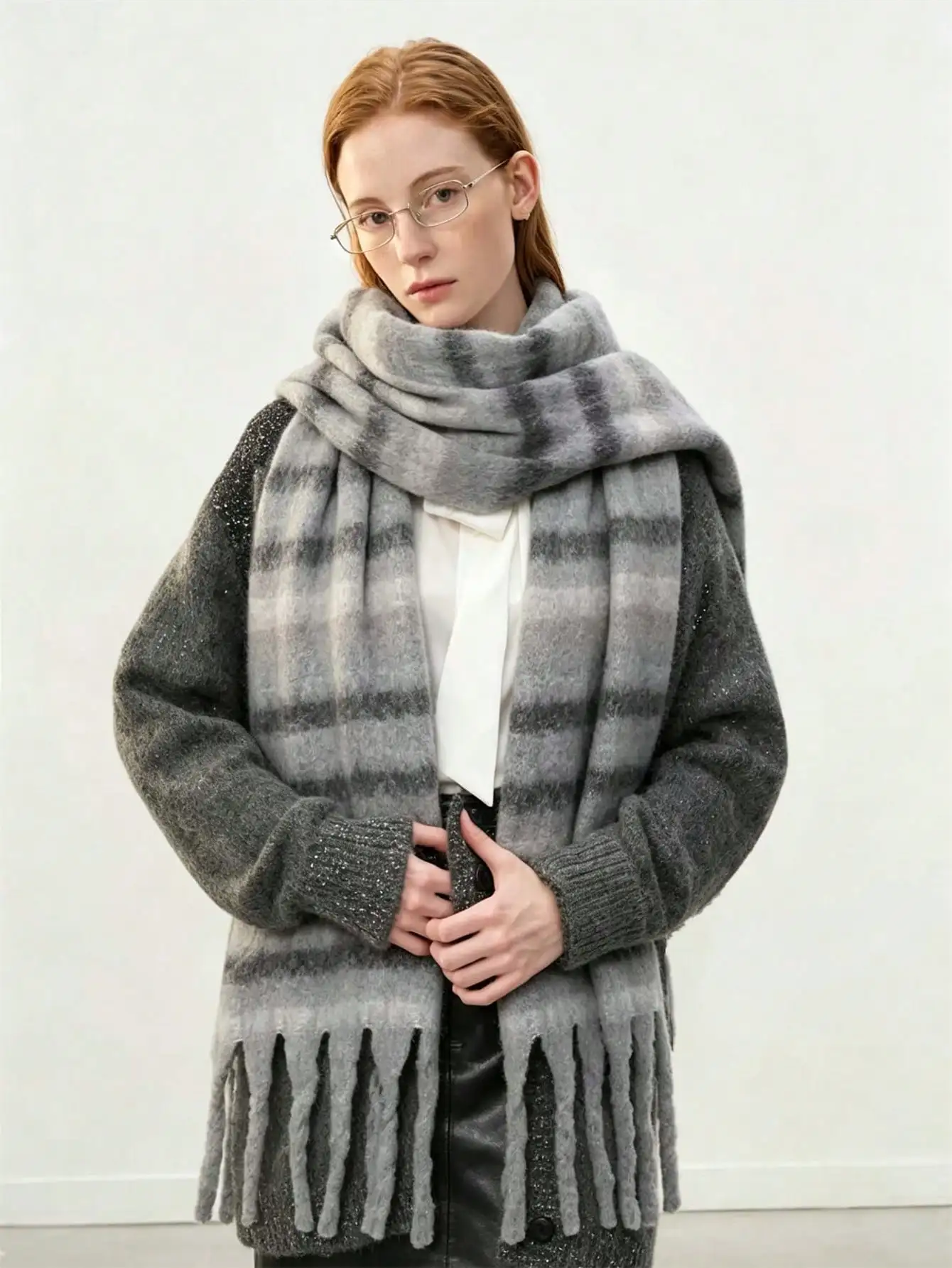 1pc Women's Autumn/Winter Plush Tassel Scarf, Warm And Comfortable Large Shawl, Outdoor Windproof, Everyday Simple Versatile Wear SC260910011709932469753