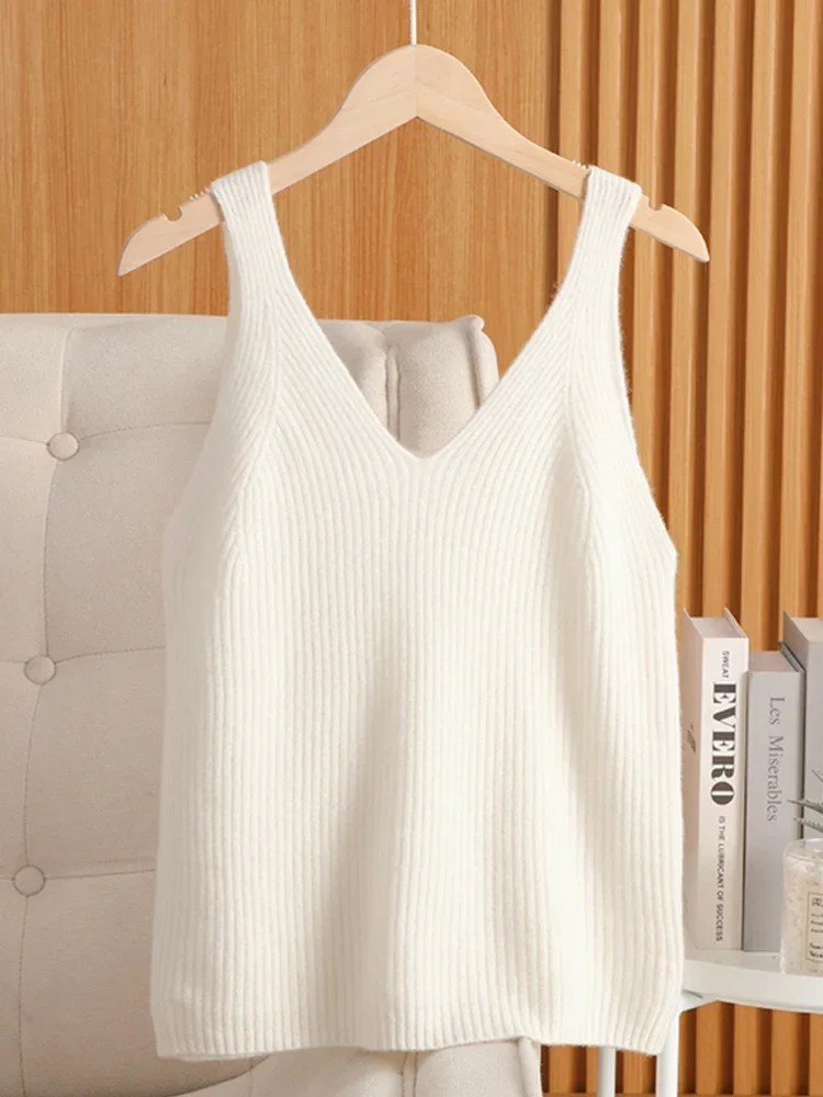 100% Pure Cashmer Camisole Women V-neck and Back Round Neck Tops Tank Sleeveless T-Shirt Knitted Sexy Inner Wear Slim Vest Crop