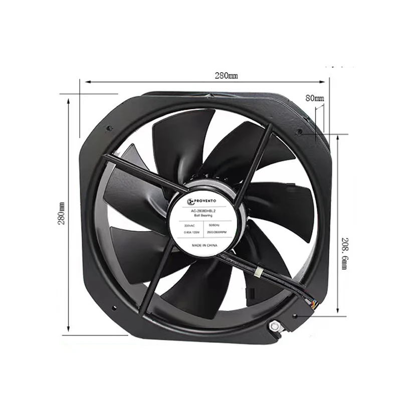 พัดลมแกน 280X280X80 มม. 220VAC 2800RPM 120W พร้อมใบพัดโลหะสําหรับระบายความร้อน