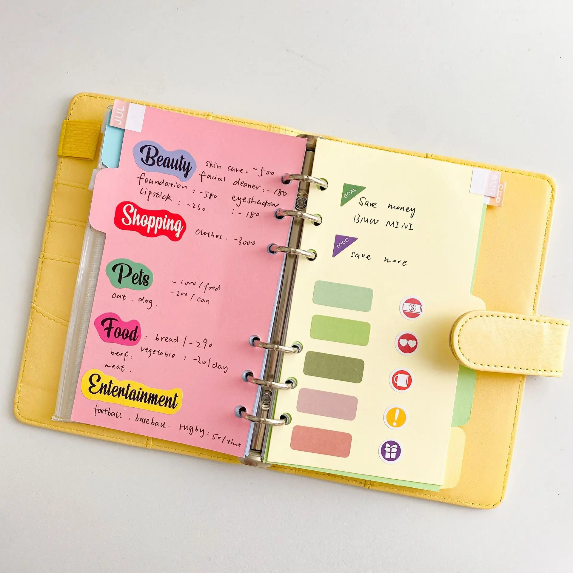 Carpeta de 6 anillas A5 A6 A7 Color macarrón, cuaderno con Clip de PU, cubierta de cuaderno de hojas sueltas de cuero, cuadernos, diario, papelería