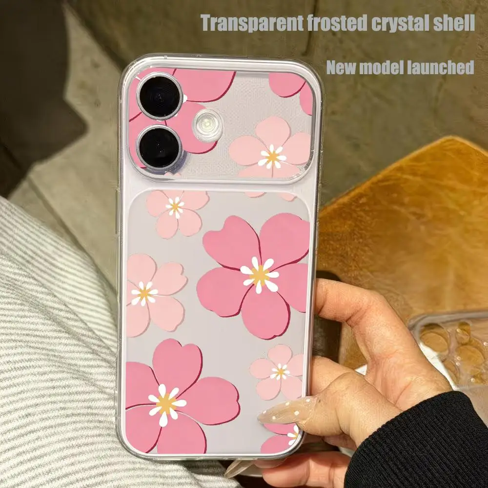 Pink flower transparent phone case suitable for iPhone 18 17 16 15 14 13 12 11 Pro/Max/Plus anti drop and shockproof back cover