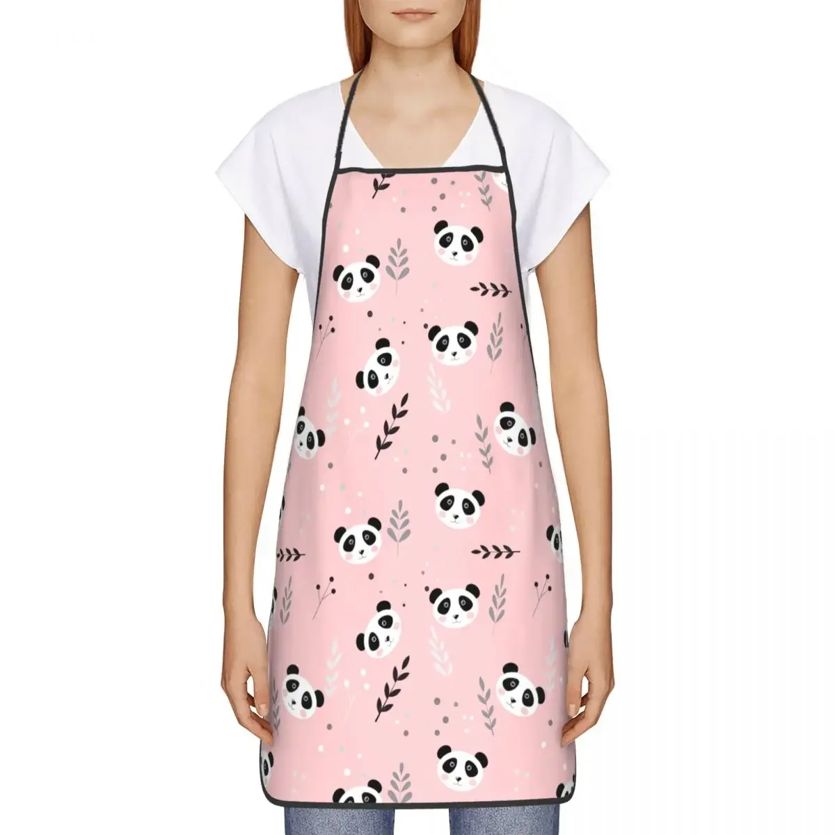 Funny Cute Pandas And Twigs Bib Aprons Women Men Unisex Kitchen Chef Animal Pattern Tablier Cuisine for Cooking Baking Gardening