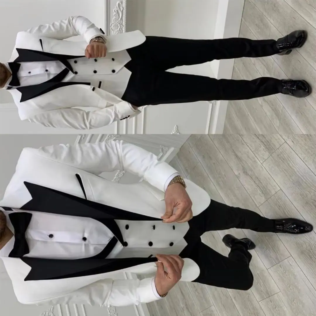Completo Da Uomo Slim Fit In Tre Pezzi, Con Giacca Doppiopetto, Gilet E Abito Formale Con Revers A Punta, Ideale Per Matrimoni, Cerimonie E Come Costume Elegante.-image