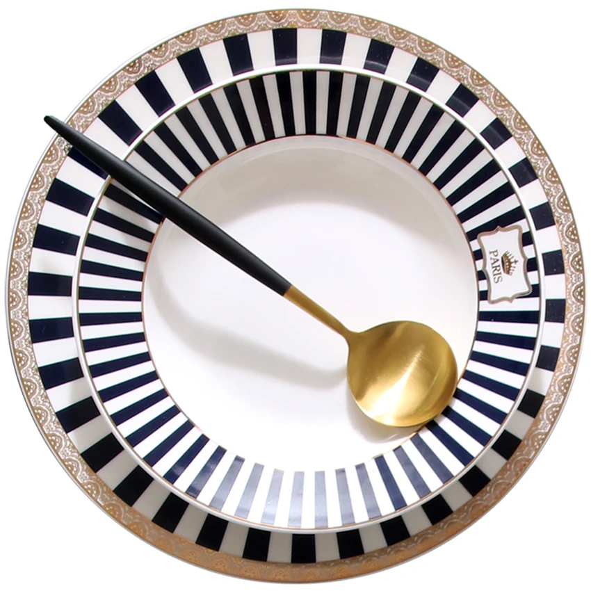 

Nordic Creative Gold Wire Geometry Ceramic Dinnerware Porcelain Dessert Food Fruit Steak Pasta Plates Set - Dining Table Decor