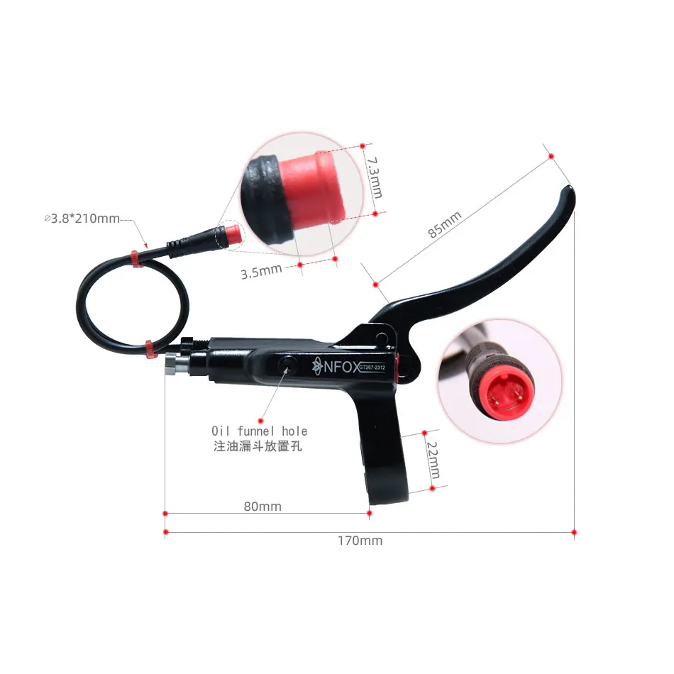 NFOX GT267 Right Side Electric Bicycle Scooter Power Off Mountain Bike Hydraulic Brake Red Black Letf Disc E-bike 140 160 Sales