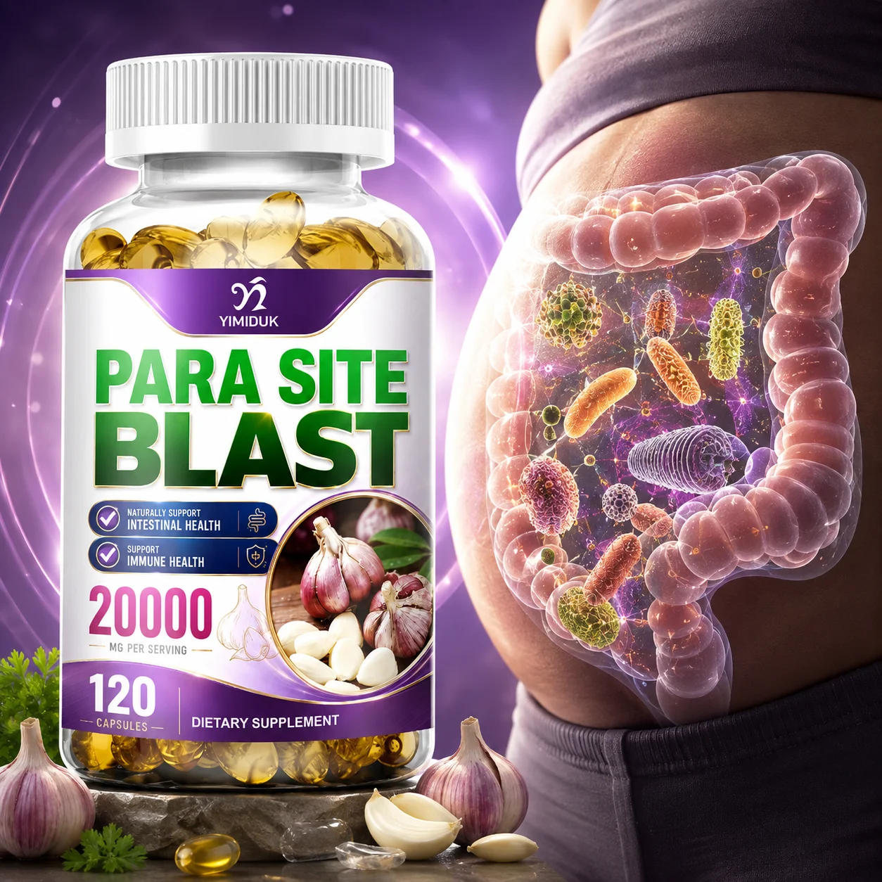 Natural Gut Cleanse Supplement Para Site Blast, Clove Pumpkin Seed Garlic, Support Intestinal Balance, Relieve Bloating, Immune
