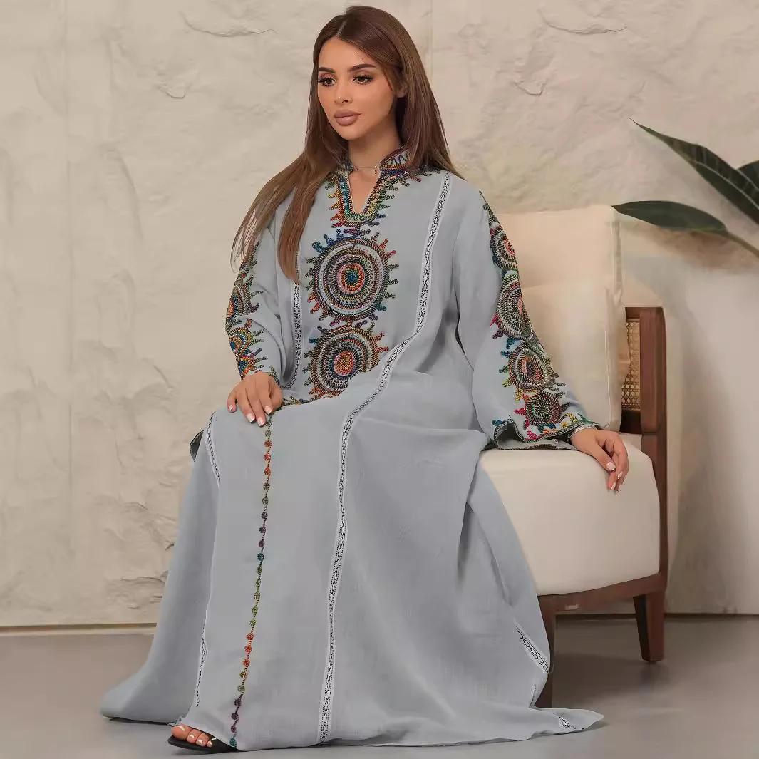 

Eid Mubarak Muslim Women Mesh Embroidery Abayas Evening Dress Marocain Kaftan Dubai Turkey Jalabiya Ramadan Jalabiya Djellaba