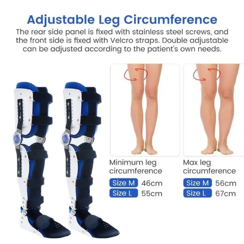 Knee Brace Adjustable Angle Height Knee Ankle Foot Orthosis Brace Fixed Thigh Knee Joint Foot Support Fixator Ligament Protector