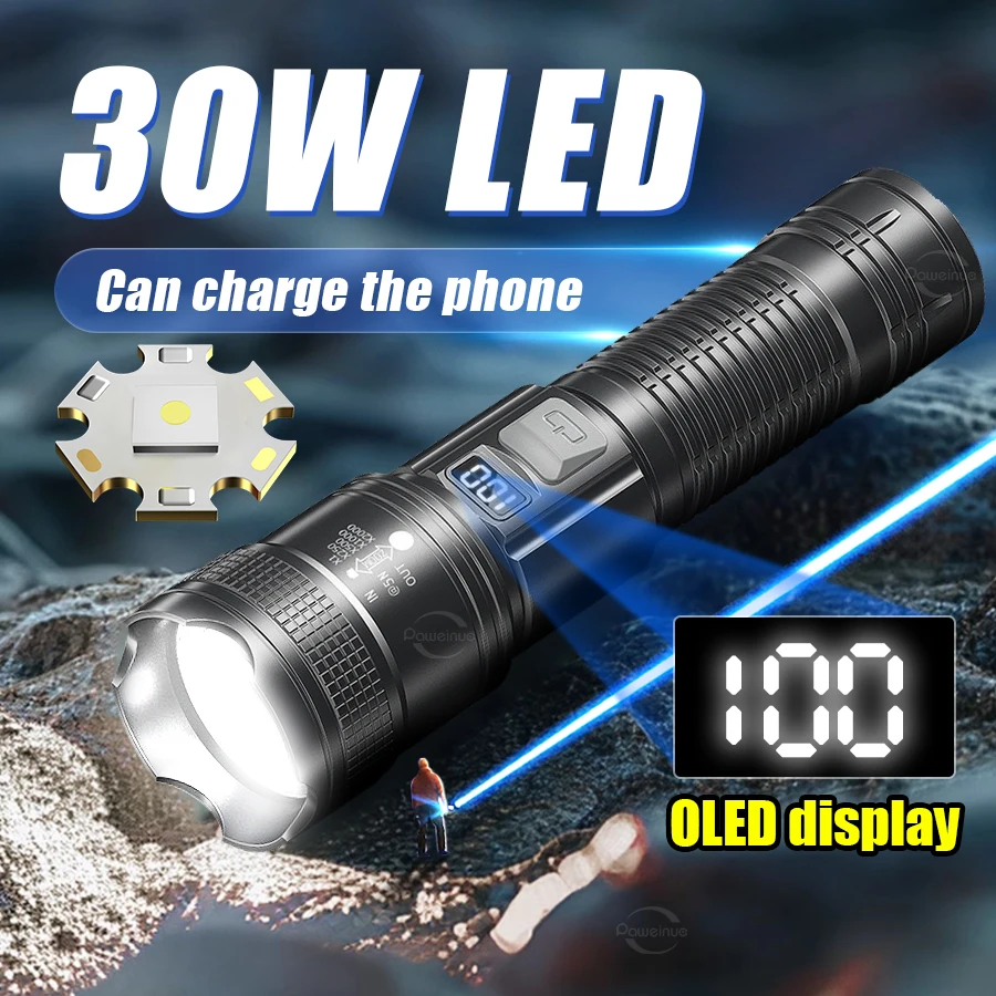 NEW 1200LM High Power Led Flashlights Built-in Battery 2000mah Tactical Flashlight Emergency Spotlight Most Powerful Lantern