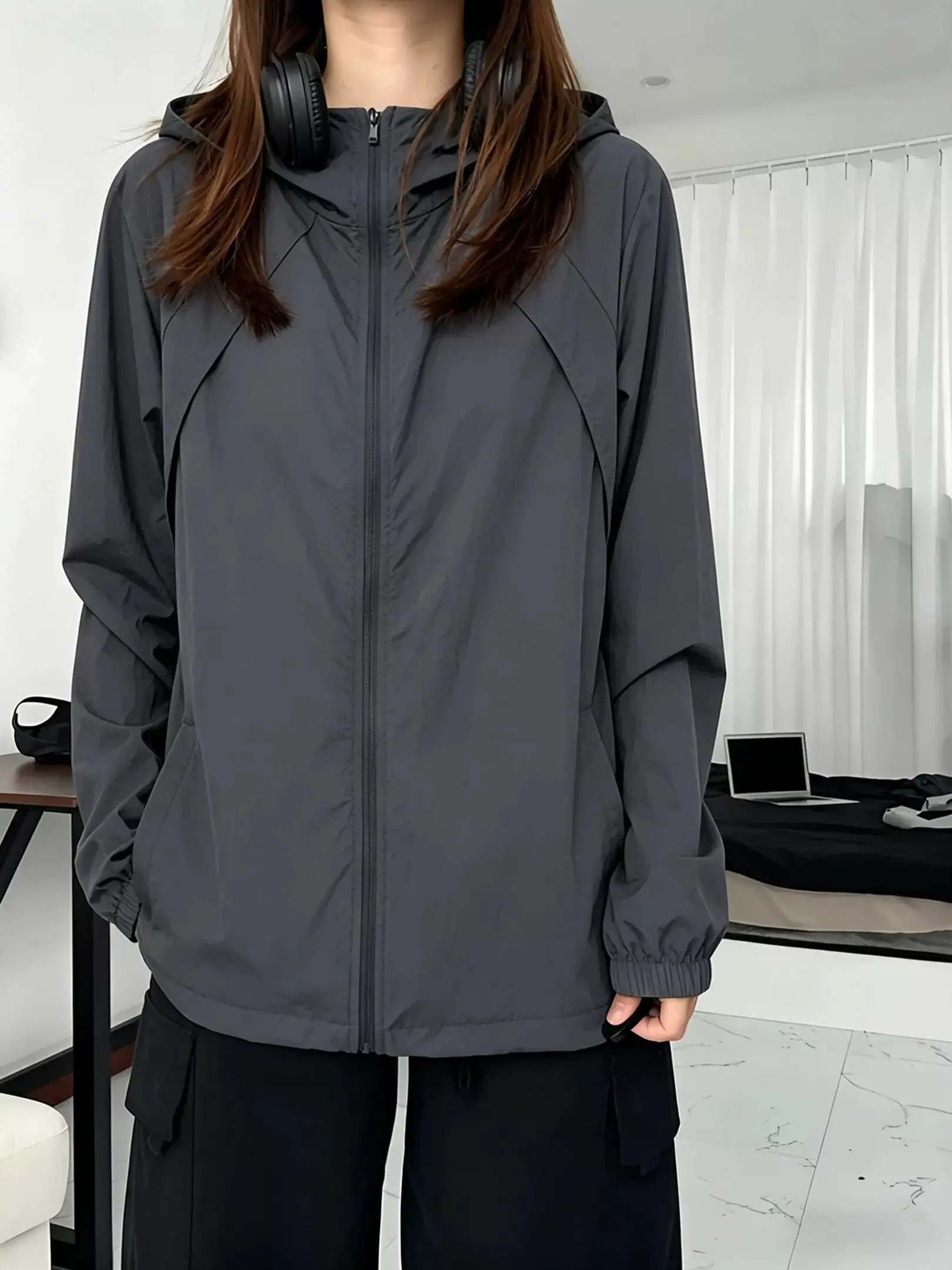 Quick Dry Ice Silk Hat Removable Sun Protection Clothing Men's Breathable Hooded Outdoor Fleece Jacket Casual Style Zipper Cl...