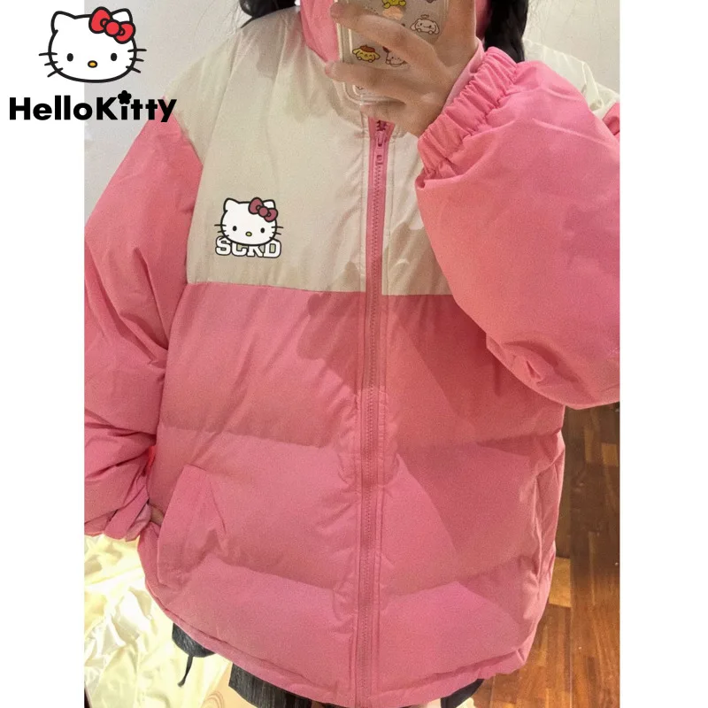 Sanrio Hello Kitty Cute Cotton Padded Jacket Y2k Autumn Winter Aesthetic Clothes Women Cartoon Sweet Warm Coat Pink Top Cardigan