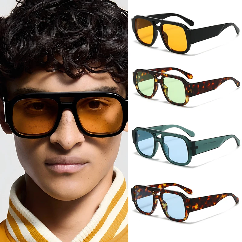 

Мотоциклетные 4 шт., модные квадратные солнцезащитные очки с двойными мостами, женские яркие цвета, широкие ножки, мужские очки в большой оправе, UV400