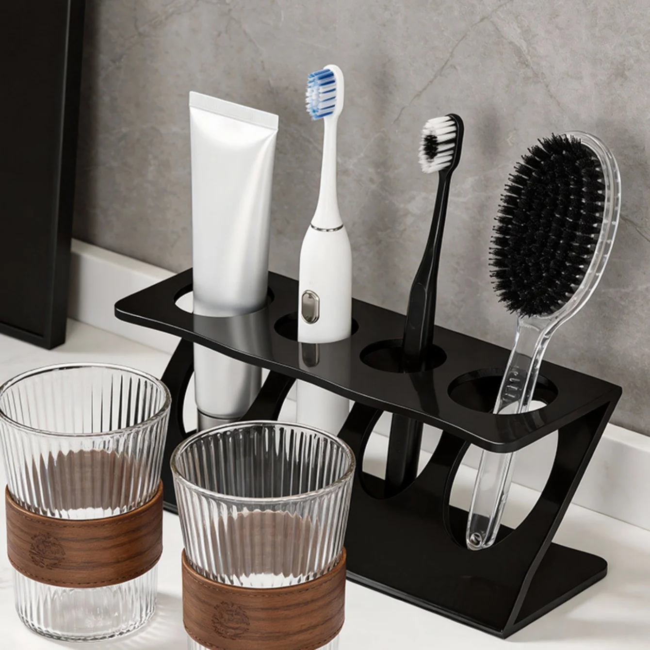 Toothbrush Holder Stand for Bathroom: Ventilated Organizer with Slots for Electric Toothbrushes, Toothpaste, Razors & Small Comb