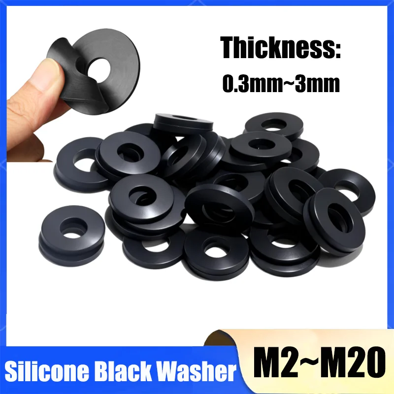 10~100Pcs Black O-ring Silicone Rubber Flat Washer Seal Ring Gasket M2 M2.5 M2.7 M3 M4 M5 M6 M8 M10 M12 M16 M20 Silicone Washer
