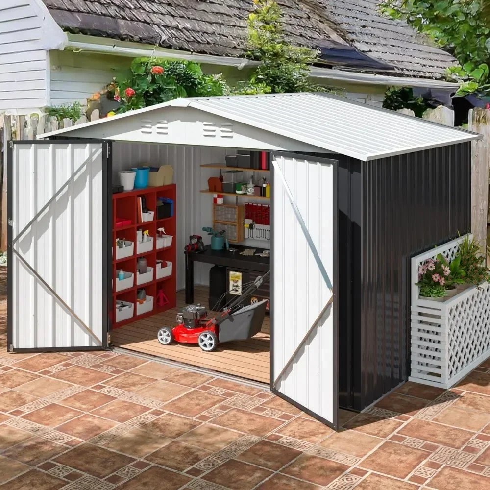 

6x8 FT Outdoor Storage Shed, Garden Shed with Updated Frame Structure and Lockable Doors, Metal Tool Sheds for Backyard Garden P