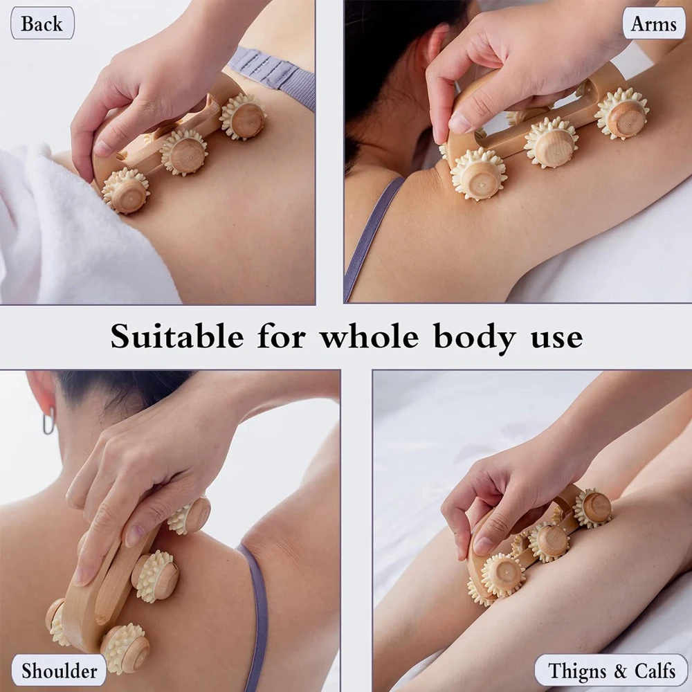 Handmatige houten rugmassagerol Houten stimulator Handroller voor nekbeen Terug Deep Tissue Muscle Massage Relax Body Shaping