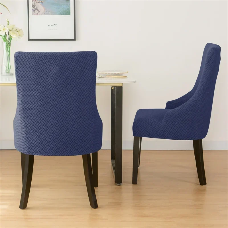 Jacquard Dining Chair Covers High Back Sloping Chair Cover Strech Accent Wedding Chairs Seat Slipcover Soild Color Home Party