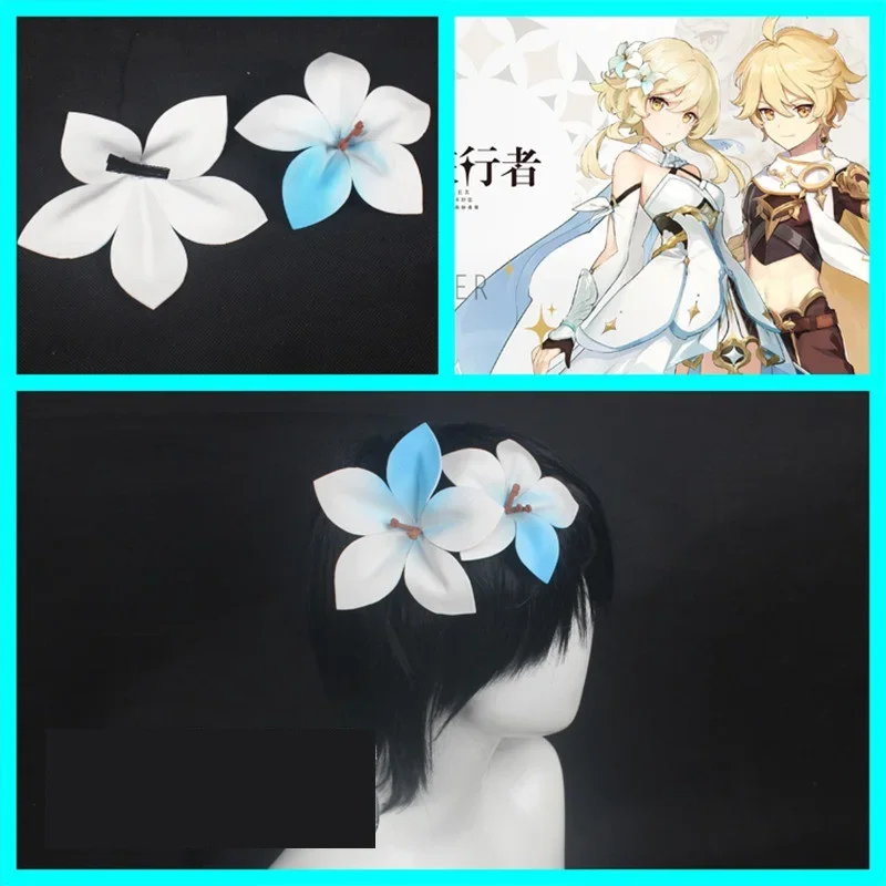 

New Game Genshin Impact Traveller Lumine Flower Hairpin Cosplay Costume Headwear Hair Clip Props Halloween Carnival Accessories