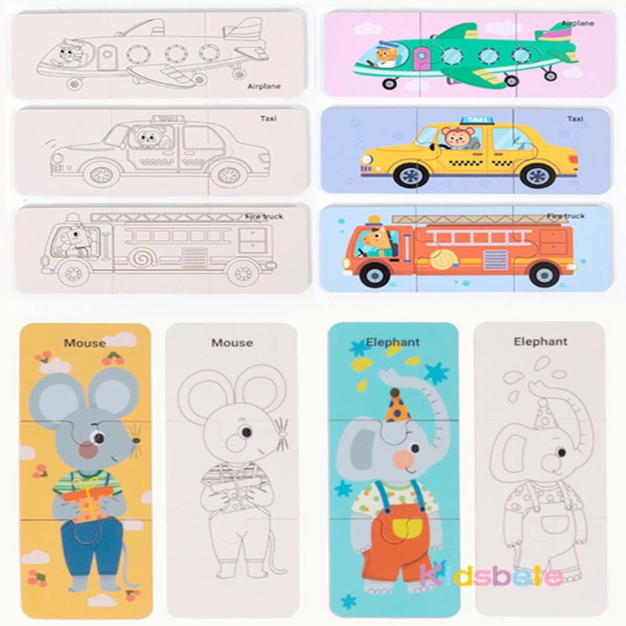 몬테소리 나무 차량 동물 교육용 퍼즐 게임 철제 상자 생일 파티 선물 유아 학습 유치원 장난감