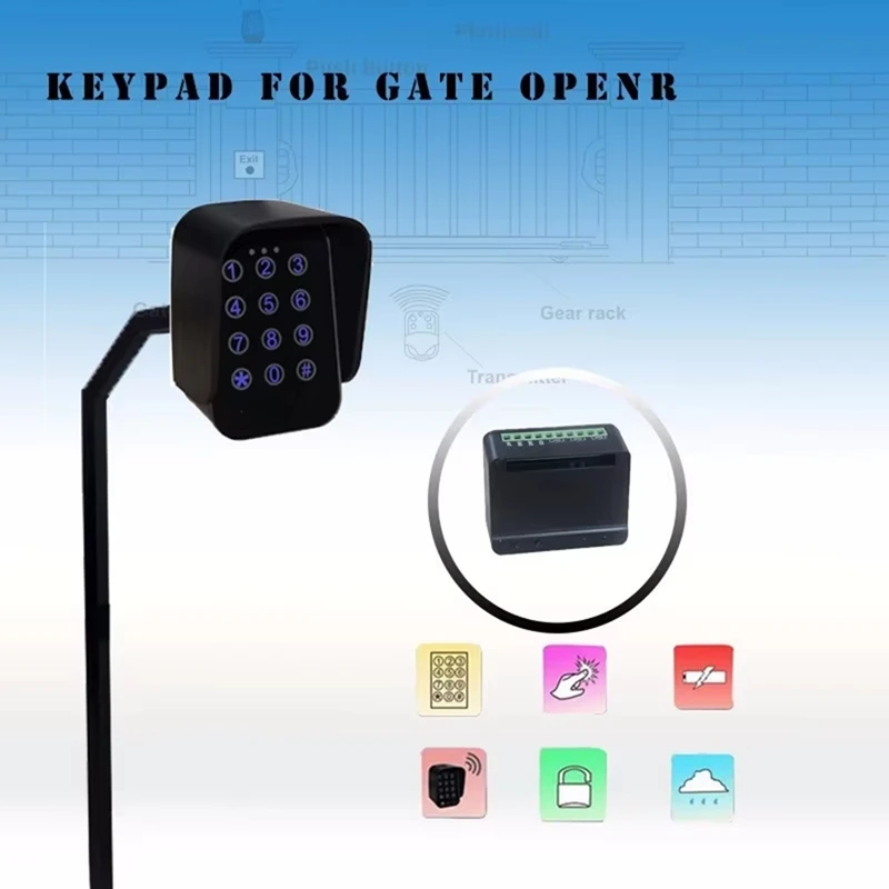 Wireless Keypad Gate Opener Keypad Rolling Code 433MHZ Keypad with 12V/24V 2 Channel Receiver for Garage Door-ABVK