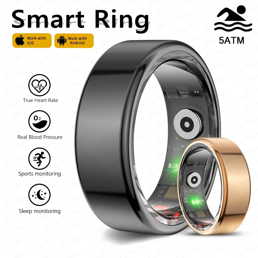 For Android IOS Smart Ring Real Heart Rate Teenagers Stainless Steel Ring Swimming Waterproof Smart Ring 2024 For Jewelry Gift