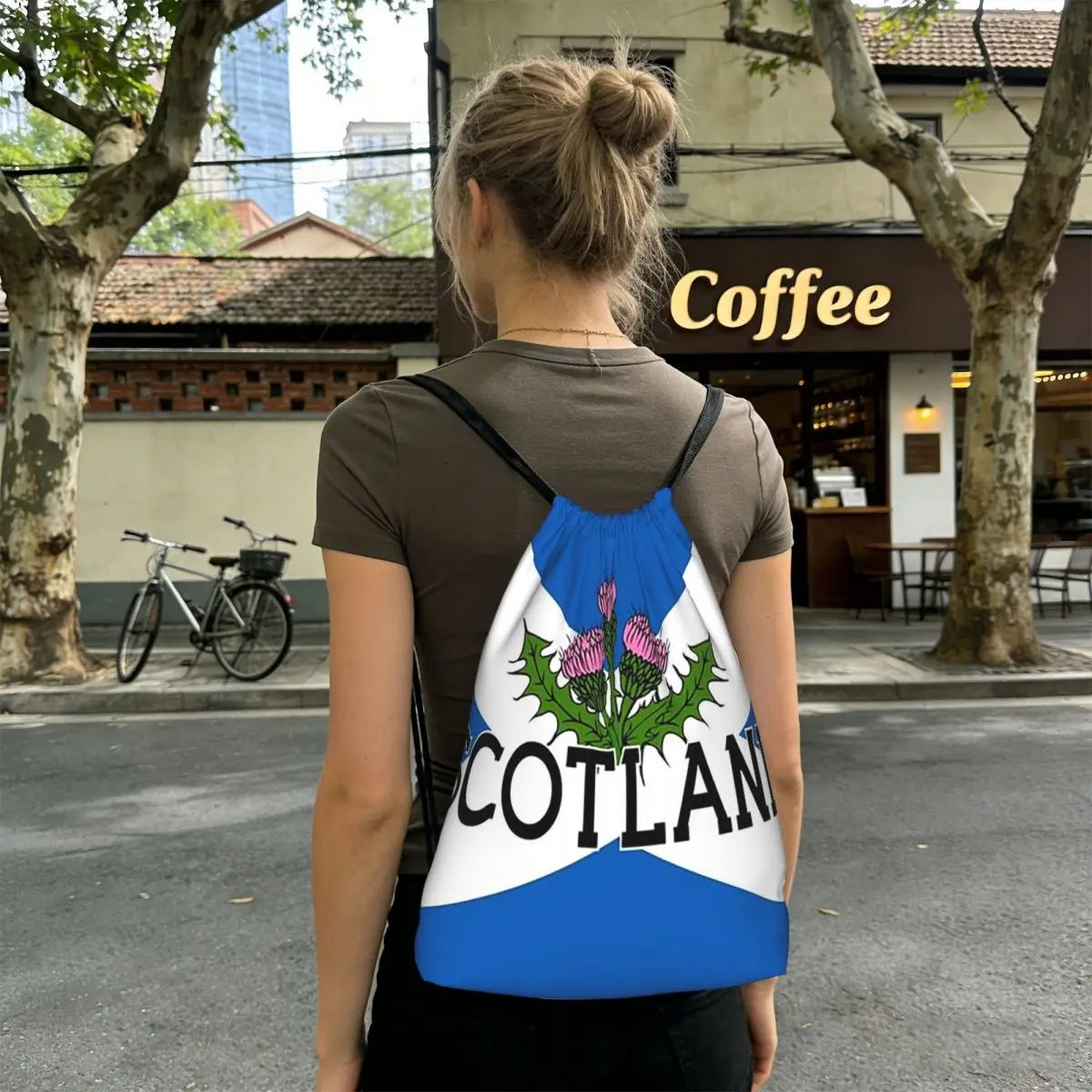 Scotland Saltire Flag - Scottish St Andrews Cross And Thistle Backpacks Casual Drawstring Bags Shoes Bag Book Bags