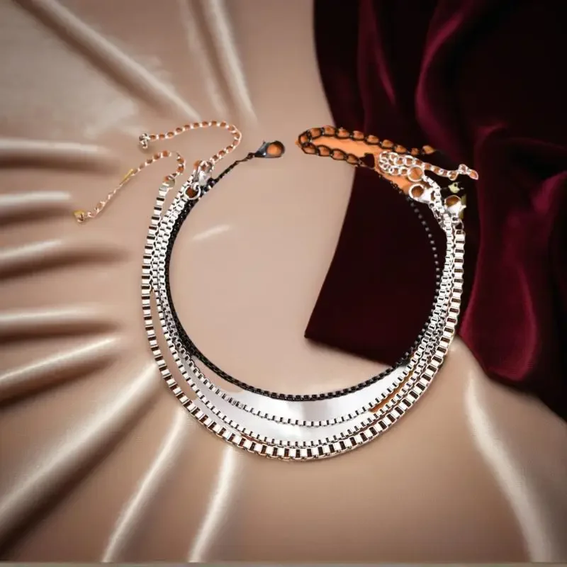 남자를위한 4 개/대 스테인레스 스틸 조절 상자 체인 팔찌 간단한 빈티지 실버 컬러 쿠바 팔찌 세트 파티 보석 선물