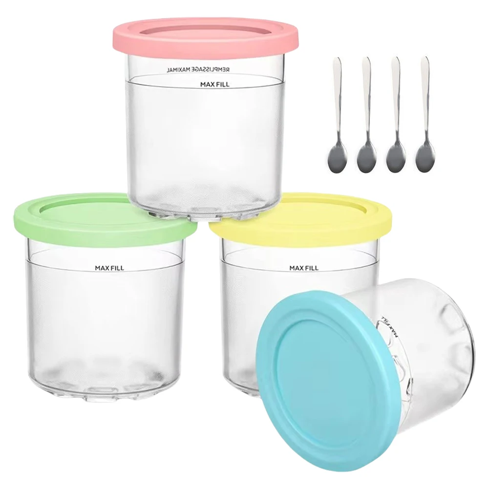 4Pcs Ice Cream Maker for Creami Pints with Lids Ice Cream Maker Storage Jar for NC301 NC300 NC299AMZ CN305A CN301CO